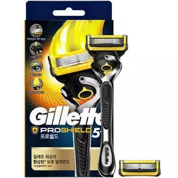 1 желтая ручка для бритвы Gillette Fusion ProShield + 2 дополнительных лезвия, 1 комплект