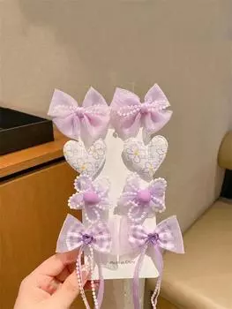 1 женская весенняя новая заколка для волос с сеткой, жемчужным цветком, бантом любви и длинными лентами, аксессуары для волос Size fits all