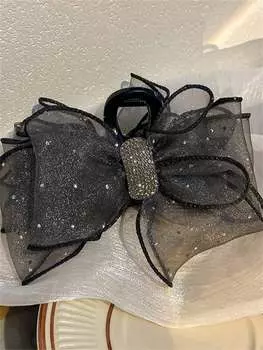 1 женский летний новый сетчатый бант со стразами, заколка-краб для захвата волос сзади на затылке, заколка-диск для волос, большая заколка-акула, темпераментная заколка для волос, головной убор Size fits all