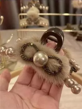 1 женский новый Премиум Заколка-краб для волос из норки с бусинами прическа Заколка-акула Size fits all