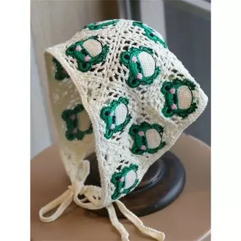 1 женский весенний новый вязаный ажурный треугольный шарф во французском пасторальном стиле, милая и симпатичная повязка на голову с лягушкой, аксессуары для волос Size fits all