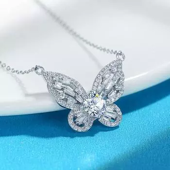 1CT D цвет VVS1 ожерелье из муассанита для женщин, милая бабочка, подвеска из стерлингового серебра 925 пробы с покрытием Pt950, подарок на день рождения, ювелирные изделия