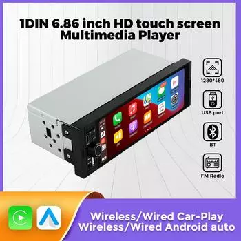 1din 6,86-дюймовый HD-экранУниверсальный автомобильный мультимедийный смарт-экран Проводной беспроводной Andriod Auto CarPlay FM Авторадио Стерео BT USB TF