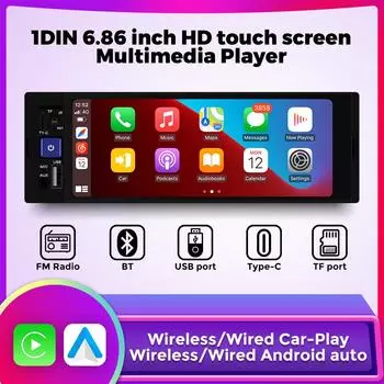 1DIN автомобильный радиоприемник 6,86-дюймовый HD сенсорный экран MP5-плеер универсальный автомобильный беспроводной CarPlay Auto FM-радио стерео MP5 BT USB TF порт камера