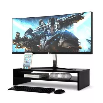 1homefurnit Монитор Настольный деревянный компьютер ПК Эргономичный двухъярусный стол Клавиатура Смартфон Принтер Дисплей 540 мм x 255 мм x Грузоподъемность Подходит для чёрный