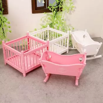1Комплект 1:12 кукольных домиков Миниатюрная колыбель Детская кроватка Окружающая кровать Мебель Спальня Модель Декор Игрушка Кукольный дом Аксессуары белый