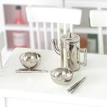 1Комплект 1:12 кукольных домиков Миниатюрный чайник Чаша Палочки для еды Столовая посуда Модель кухни Декор Игрушка Кукольный дом Аксессуары