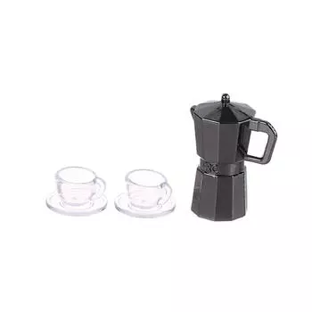 1Комплект 1:12 кукольных миниатюрных кофейников, металлический чайник, гейзерная кофеварка с подносом для чашек, модель для кухни, декор для дома, игрушка, аксессуары для кукольного дома серебряный