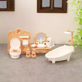 1Комплект 1:12 кукольных миниатюрных ванн, туалетов, раковин, набор мебели для ванной комнаты, модель для дома, декор, игрушка, кукольный дом, аксессуары бежевый