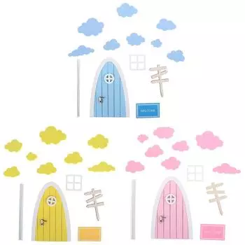 1Комплект 1:12 Мини-дверь для кукольного домика, дверь в виде эльфа, облачное окно, дорожный знак, садовый декор жёлтый