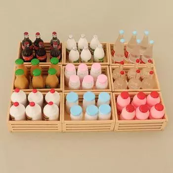 1Комплект 1:12 миниатюрных бутылочек для молока в кукольном домике с рамкой для хранения, держатель для винных бутылок, кухонный декор, игрушечные аксессуары для кукольного домика