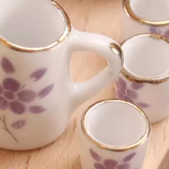 1Комплект 1:12 миниатюрных чайных сервизов в стиле кукольного домика, фарфоровые кружки, кувшины с подносом, домашний декор