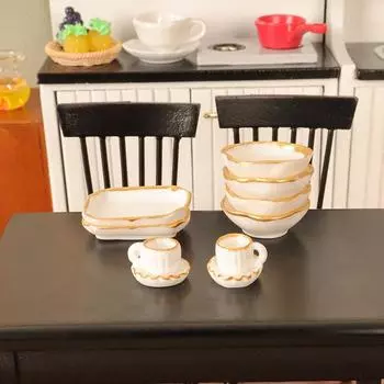 1Комплект 1:12 миниатюрных кукольных домиков, обеденная тарелка, кофейная чашка, поднос, миска, посуда, кухонная утварь, модель декора, игрушка, кукольный домик, аксессуары
