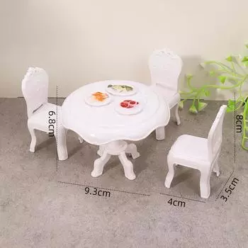 1Комплект 1:12 миниатюрных обеденных столов для кукольного домика, стулья, круглый стол, мебель для гостиной, декор для игрушечного кукольного домика, аксессуары белый
