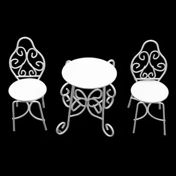 1Комплект 1:12 миниатюрных столов и стульев для кукольного домика, набор из железного художественного чайного столика, стульев для дома, сада, модели кукольной домашней мебели, декора, игрушки