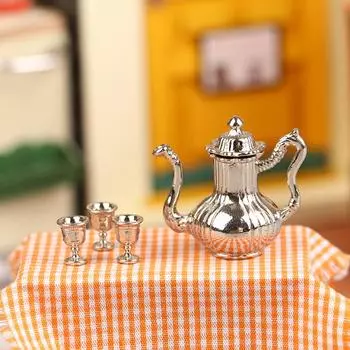 1Комплект 1:12 Миниатюрный винный набор для кукольного домика, винный кувшин, чайник, мини-флакон с чашкой, столовые приборы, модель декора, игрушка, аксессуары для кукольного домика