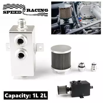 1L/2L Universal Oil Catch Can Tank Baffled 10AN with Breather and Drain Tap Aluminum Square Shape Reservoir Tank