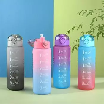 1л бутылка для воды градиентного цвета мотивационная спортивная бутылка для воды с маркером времени герметичная чашка для офиса, тренажерного зала, улицы 1.0L синий
