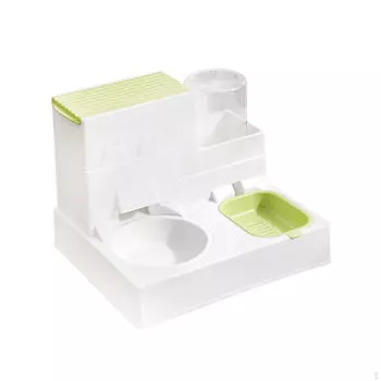 1L Drinker 2.6L Feeder ,Automatic Dog Cat Feeder, Water Dispenser and Food Bowl Set ,Portable Grass Green