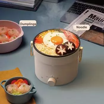 1L Multifunctional Electric Cooking Pot Student Dormitory Noodle Cooking Mini Electric Hot Pot Home Non-Stick Frying Pan 220V EU