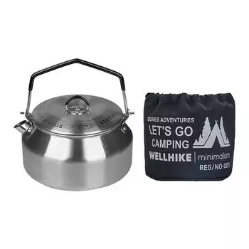 1л Портативный походный чайник 304 из нержавеющей стали для кемпинга на открытом воздухе
