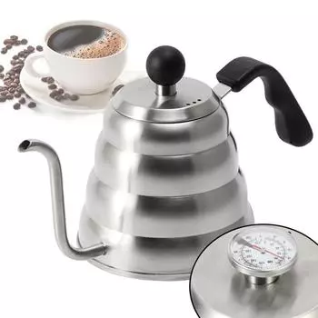 1L Stainless Steel Coffee Kettle with Thermometer, Gooseneck Thin Spout for Hand Drip Pour Over Coffee Tea Pot Teapot