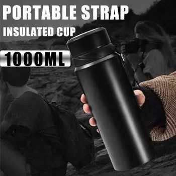 1л термос для воды, бутылка для холодной и горячей воды, термос для воды, чая, кофе, термосы из нержавеющей стали, термос 1000ML чёрный