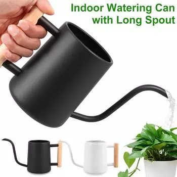 1L Watering Can with Wooden Handle Stainless Steel Watering Pot with Long Spout Watering Jug for Garden Houseplant Potted Plants чёрный