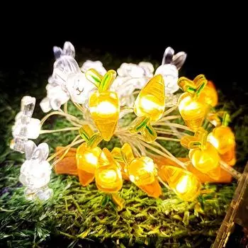 1M 10LED Кролик Лампа Гирлянда Пасхальные Украшения Морковный Кролик Фея Детские Подарки DIY 3D Товары Для Домашней Вечеринки Декор Светильник