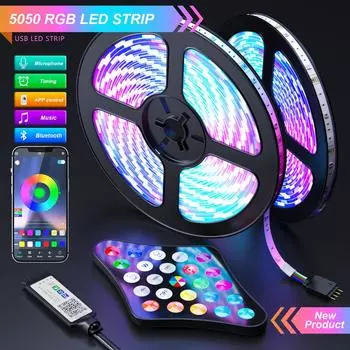 1M-30M USB светодиодная лента SMD 5050 RGB светодиодная гибкая лента с Bluetooth-приложением управления Подсветка телевизора для украшения интерьера атмосфера световая лента 3 Key Controller 0.5M