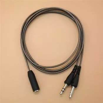 1M 3.5MM Female To 2 Male PC Adapter Y-Splitter Audio Cable Headset Heads Jack 3.5mm серый
