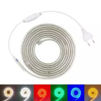 1M/5M/10M/20M 5050 Гибкая светодиодная лента AC220V 60 светодиодов/м IP67 Водонепроницаемая лампа с вилкой европейского стандарта 1 Meter белый