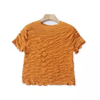 1N/24/28 Весна/Лето Новое поступление Зарубежная торговля Женская одежда Молодежная мода Слим Повседневный Круглый вырез Пуловер Футболка с коротким рукавом Топ Yellow S
