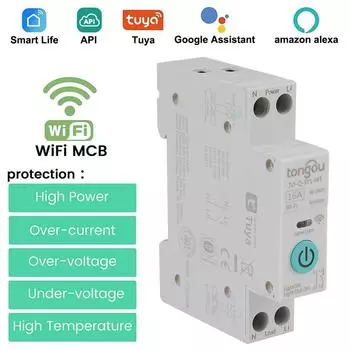 1P Поддержка домашнего голосового управления Wi-Fi Интеллектуальный выключатель 16A Аксессуары для дома Приложение SmartLife Модуль таймера 1P-16A