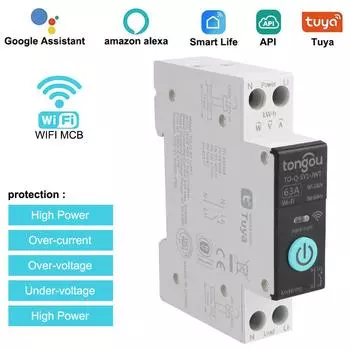 1P SmartLife App Support Home Voice Control Home Accessories Wifi Smart Circuit Breaker Switch Timer Module 63A