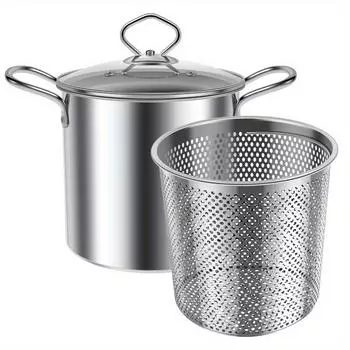 1Pack Fryer Pot with Basket 3.5L Deep Fryer Pot with Clear Cover Нержавеющая сталь Deep Oil Fryer Multifunction Fish Fryer Pot серебряный