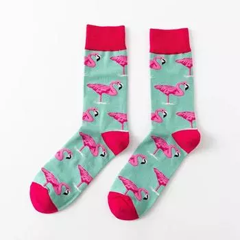 1Pair 35-44 Men Casual Cotton Sock Harajuku Cartoon Flamingo Loving Heart Cute Funny Character Japanese Socks