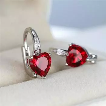 1Pair Birthstone Hoop Earrings Heart Cut Red Yellow Blue Green Stone Drop Earrings Heart Shaped Clip On Earrings Gift ADM красный