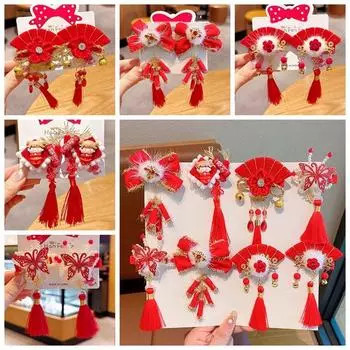 1Pair Butterfly Hanfu Flower Hair Clip Plush Tassel Hairpin Creative Bowknot Duckbill Clip Daily A