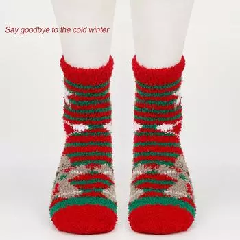 1Pair Christmas Socks Winter Cute Cartoon Santa Claus Elk Middle Tube Socks Thicken Warm Floor Sleep Socks Home Socks Gifts A14