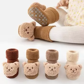 1Pair Cotton Winter Bear Baby Socks Boy Thick Cute Middle Tube Socks Girls Floor Socks Soft Anti Slip Soled Toddler S