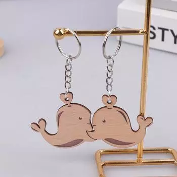 1Pair Cute Wood Animal Puzzle Matching Keychain Valentine S Day Gifts For Couple Keyring Pandent Bag Charm