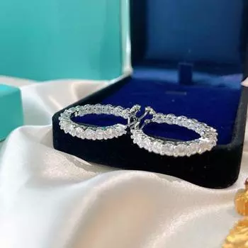 1PAIR Ear shot круглые серьги простые однорядные бриллиантовые серьги-пряжки темперамент легкие роскошные серьги женские