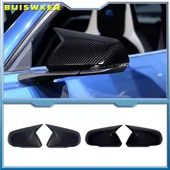 1pair Glossy Black Carbon Fiber Color Horn Style Rearview Side Mirror Cover Caps For Ford Mustang 2015 2016 2017 2018 2019 2020