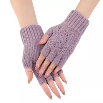 1Pair Half Finger Warm Knitted Winter Mink Fleece Luxury Mittens Plush Gloves Soft Fingerless