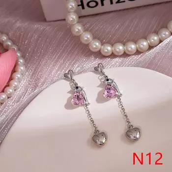 1Pair Jewelry Heart Butterfly Dolphin Drop Earrings Women Korean Cute Zircon Earring Gift