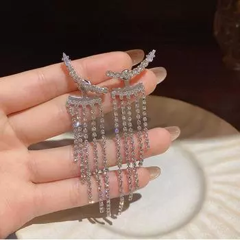 1Pair Korean Style Temperament Trendy Shiny Tassel Earrings 1Pair