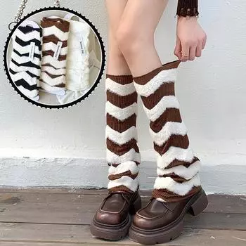 1Pair Legging Stripe Pile Socks Figure Sock Covers Plush Color Blocking Boot Cover Retro Style чёрный