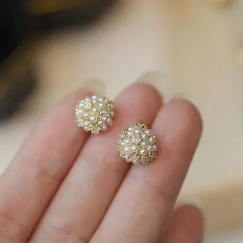 1Pair New Contracted Fine Zircon Pearl Ear Stud Earrings Fashion Fresh Sweet Lovely Women Jewelry Girl S Earrings Accessories onesize