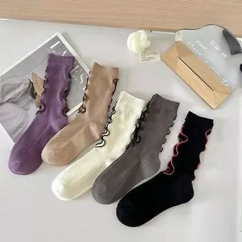 1PAIR Носки женские весна/лето новый стиль волнистые персонализированные носки средней длины носки для девочек в стиле академии моды